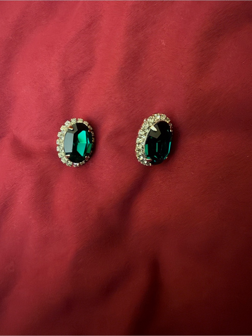 Emerald Crystal Halo Oval Stud Earrings - Women Jewelry